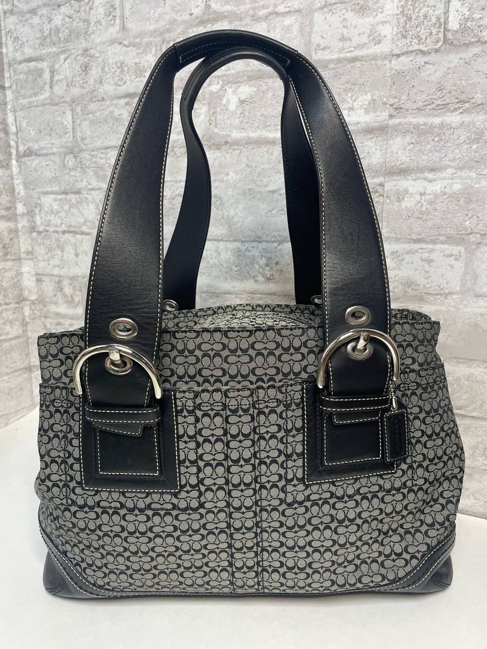 Vintage Coach Soho Signature Shoulder Bag Black Gray Monogram Jacquard Design
